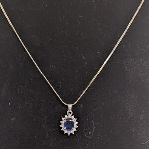 Blue Sapphire & Clear Rhinestone Pendant Necklace